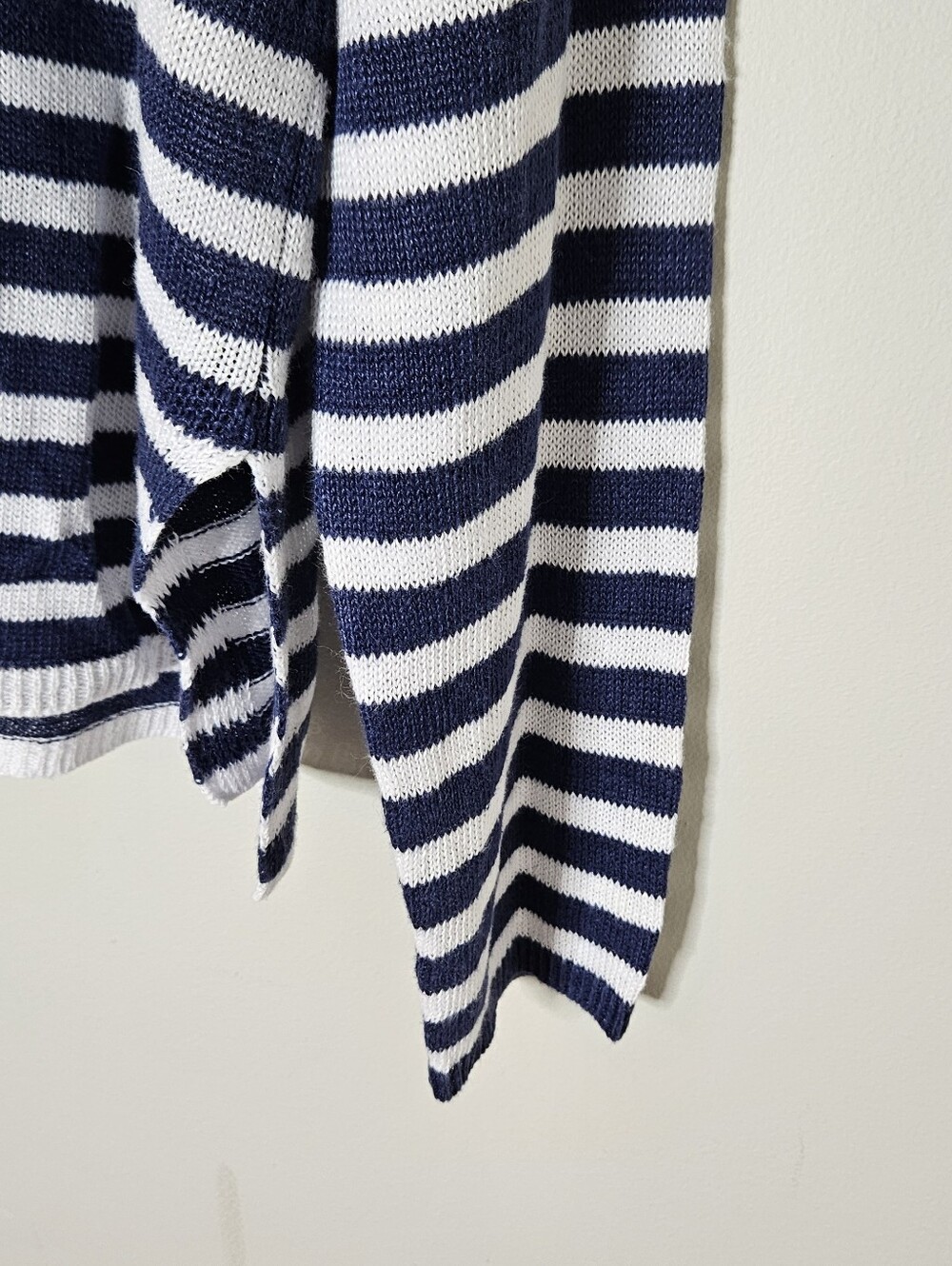 Eileen Fisher Linen Striped Top Sweater Scoop Neck Long Sleeve Navy White M - Picture 2 of 6